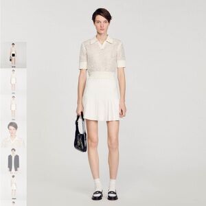 Sandro Crochet Rhinestone Polo Top NWOT